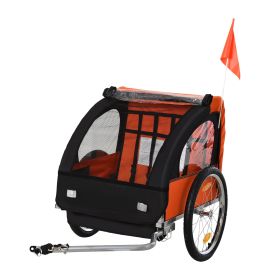 Aosom 2-Seat Kids Child Bicycle Trailer | Strong Steel Frame | 5-Point Safety Harnesses & Comfortable Seating, Orange