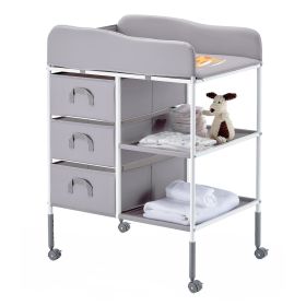 Baby Changing Table Portable Diaper Change Station with 3 Drawers & Wheels
