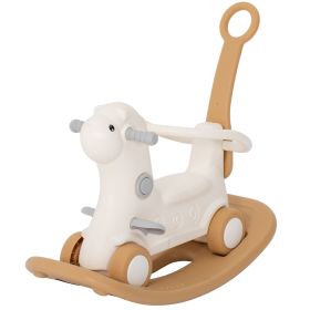 Qaba Rocking Horse for Toddlers 2-5 Years, 4-in-1 Baby Rocking Horse with Detachable Balance Board and Push Handle, Brown