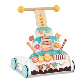 Wooden Baby Walker with 3-Position Adjustable Heights and Smooth Wheels