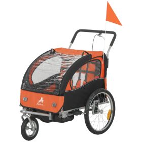 Aosom 2-Seat Elite 360 Swivel Bike Trailer for Kids Bicycle Cargo Trailer with Water-Resistant Windows, Black and Orange