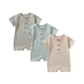 3-Pack Baby Boys One-Piece Romper Set, Long Sleeve Ribbed Button Jumpsuit (Option: Gray Light Green Beige-3M)