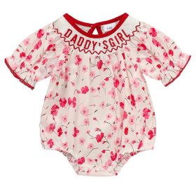 Infant Girls' Floral Smocked Romper 'DADDY'S Girl' Embroidery Short Sleeve Crew Neck Adorable Princess Party Bodysuit (Option: Red-3to6 Months)