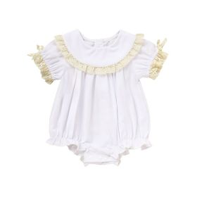 Baby Girl White Lace Romper Soft & Stylish Short Sleeve Bubble Jumpsuit For Wedding Season & Summer (Option: White-1to3 Months)