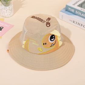 Baby children summer new fisherman hat thin cute dinosaur embroidery go out sunshade sunscreen fisherman hat (Color: Khaki)