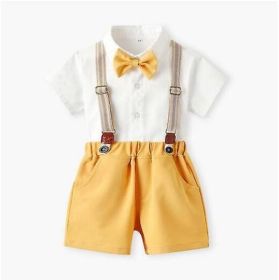Baby Boys Formal Suit Gentleman Bowtie Romper Suspenders Shorts Wedding Tuxedo Outfit (size: 80cm)