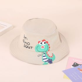 Children's spring, summer and autumn fisherman hat baby cute dinosaur basin hat boy summer big brim sunshade Korean version (Color: Khaki)