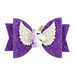 Baby Girls Unicorn Bow Hair Clips 3.5inch Girls Hair Accessories with Unicorn Glitter Boutique Hairpin with Unicorn (Color: Purple)