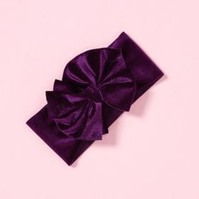 Baby Bows Velvet Headbands Turbans Hairband Headwraps Stretchy Wide Cross Knotted for Newborn Toddlers Kids (Color: Purple)