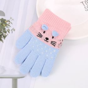 Girls Cute Cartoon Cat Gloves Winter Thick Knit Boys Kids Newborn Mittens Children Keep Finger Warm Gloves For Baby 3-7Years Old (Color: Blue)